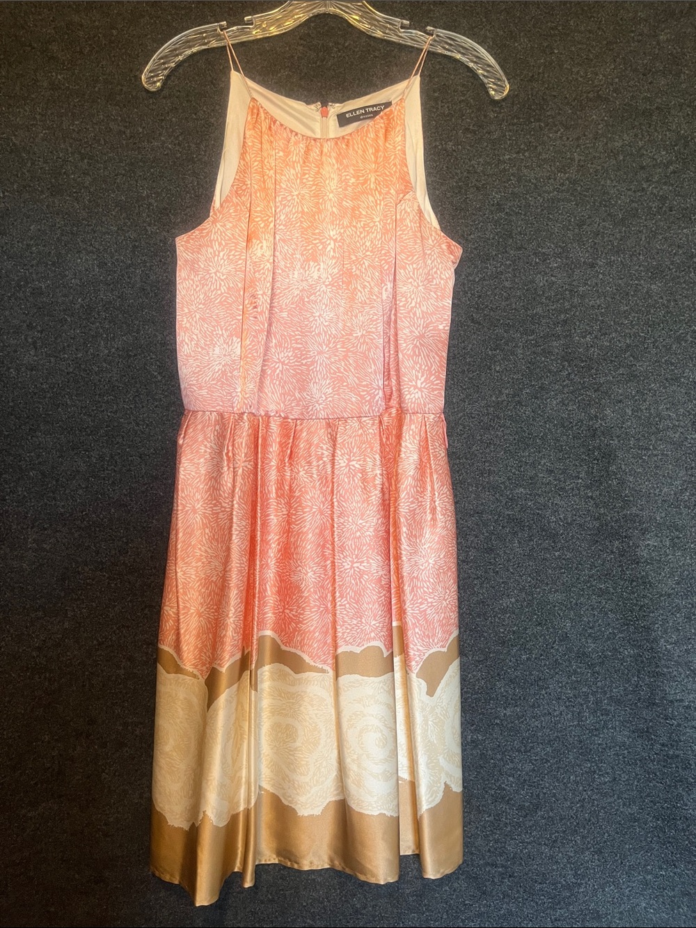 Ellen Tracy Coral, Cream & Gold Sleeveless Midi Dress